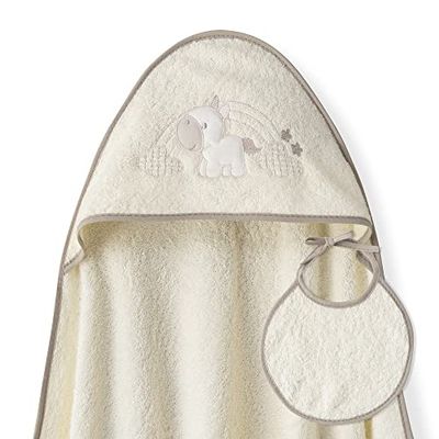 Ensemble Interbaby: Cape de bain Bébé a capuche avec bavoir - Licorne Nuage beige