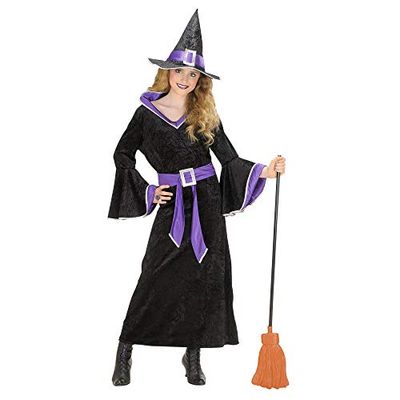 Widmann 58706 Barndräkt häxa, flicka, svart/lila, 128 cm