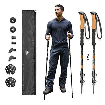 Cascade Mountain Tech Aluminum Quick Lock Trekking Poles Bastões, unissexo, preto cortiça laranja, tamanho único