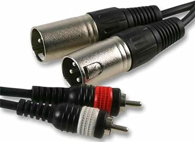 Pulse PLS00264 2x 3 Pin XLR to 2x Phono (RCA) Male to Male Lead, 6m, Black