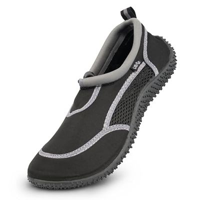 Urban Beach Aqua surf våtdräktsskor för vuxna för män och kvinnor, strand simning vattenstrumpor med justerbart fästelement, Svart, 42.5 EU