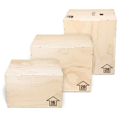 GoSports Cajas Plyo Lanzamiento de Fitness | Altura Ajustable 3 en 1 | Caja de Salto de Madera para Ejercicios de Todos los Niveles de Habilidad, Unisex Adulto, Natural
