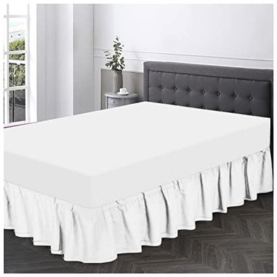 GC GAVENO CAVAILIA Polycotton Frilled Base Size, Corner Elasticated Skirts, Breathable Plain Bed wrap, Polyester-Cotton, White, Single Valance Sheet