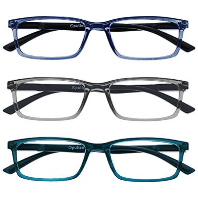 OPULIZE See - Occhiali da Lettura Filtro Set da 3 Luce Blu Montatura Stretta Cerniere a Molla Migliorano il Sonno Gaming Computer Anti Riflesso Blu Grigio Turchese Uomo Donna BBB9-37Q +2.50
