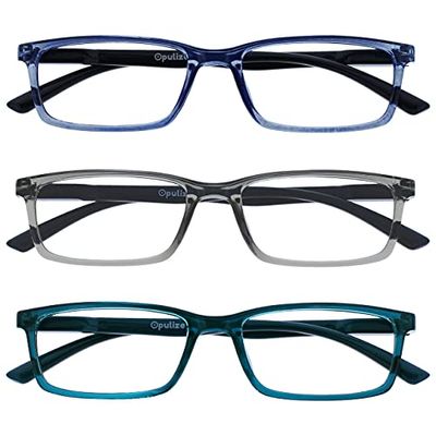 Opulize See Gafas de Lectura con Bloqueo de Luz Azul Pack de 3 Montura Azul Gris Turquesa Resistente a Arañazos Bisagras de Muelle Ordenador Gaming Antirreflejante Hombre Mujer BBB9-37Q +1.50