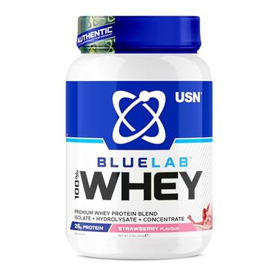 USN Blue Lab Whey Protein Powder: Strawberry - Whey Protein 908g - Post-Workout - Whey Isolate - Muscle Building Powder Supplement With Added BCAAs