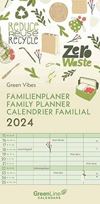 GreenLine Green Vibes 2024 Family Planner - Family Calendar - Children's Calendar 22 x 45 cm, Small