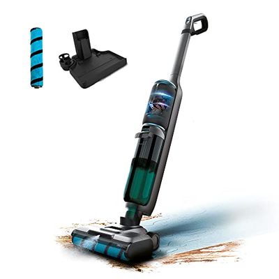 Cecotec Balai Électrique FreeGo Wash&Vacuum Spray. 250 W, lave et aspire, autonomie 35 min, rouleau humide Jalisco, pulvérisateur d'eau, réservoir d'eau propre de 700 ml et d'eau sale de 750 ml