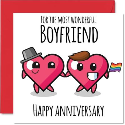 LGBT Anniversary Card - Wonderful Boyfriend - Happy Anniversary Cards for Boyfriend Partner, 145mm Greeting Cards for Anniversaries