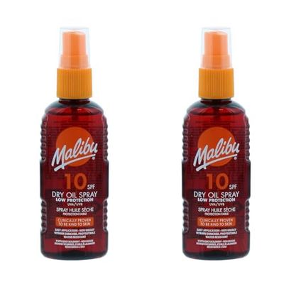 Malibu Sun SPF 10 Non-Greasy Dry Oil Spray for Tanning, Low Protection, Water Resistant, 100ml (Pack of 2)
