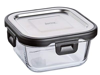 Spring Fusion2+ Boîte à repas carrée en verre et acier inoxydable 11,7 x 11,7 cm 320 ml