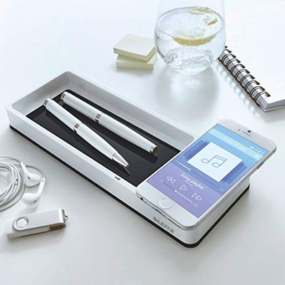 Leitz 53651095 Desk Organiser with Qi Wireless Induction Phone Charger, Wow Range, White/Black