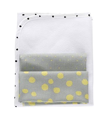 Motherhood 3-in-1 baby-aankleedkussen + 2 molton onderleggers, 100% katoen, waterdicht, luchtdoorlatend, 49 x 60 cm, vlekken geel