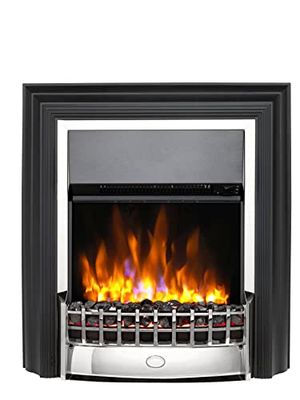 Dimplex Cheriton Deluxe Freestanding Optiflame Electric Fire, Chrome and Black Free Standing LED Flame Effect with Variable Flame Brightness, Coal Fuel Bed, Adjustable 2kW Heater and Remote Control