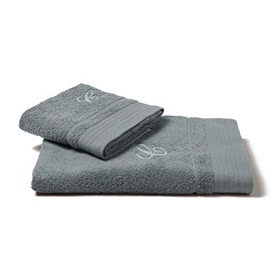 Caleffi 71648 Cotone Ricamata Asciugamano Ospite, Standard, Grigio