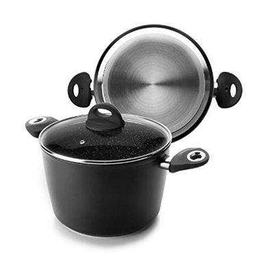 IBILI - Marmite Nature avec couvercle en verre, 20 cm, Antiadhésif style pierre, Compatible avec l’induction