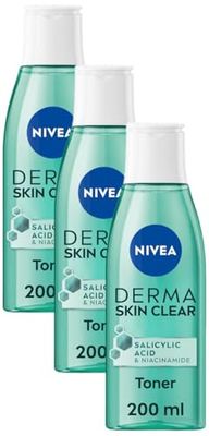NIVEA Derma Skin Clear Toner (200ml), Cleansing and Hydrating, Enriched with Niacinamide and Salicylic Acid to Rebalance and Remove Impurities, for Blemish-Prone Skin (Pack of 3)