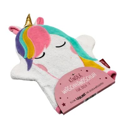 Dekohelden24 Gant de Toilette pour Enfant avec dragonne, Motif Licorne, 100% Coton, Dimensions (H x l) : env. 27 x 17 cm, 24 cm
