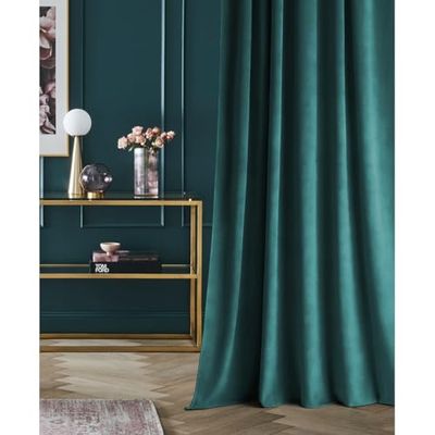 room99 Rideau en Velours avec œillets argentés Charmy 140 x 280 Largeur x Hauteur, Décoration de fenêtre, Rideau Thermique Isolant Anti Froid et Chaleur pour Salon Pétrole, 1 pièce
