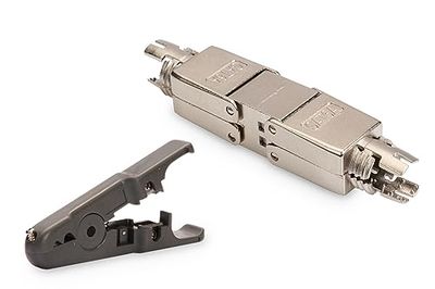 DIGITUS Set: 1x module de Connexion Cat-6A - pour la réparation et l'extension de câbles de Pose Ethernet - 500 MHz - Barrettes LSA pour AWG 22-26 - Noir + 1x Outil de dénudage pour câbles réseau