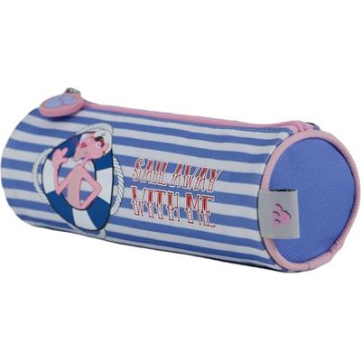 DOHE Pink Panther Pennenetui, rond, ritssluiting, officieel gelicentieerd product, robuust polyester, 21 x 7,5 x 7,5 cm, schoolbenodigdheden, Blauw, Rond etui voor school