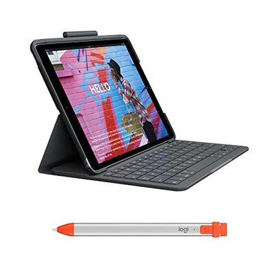 Logitech Slim Folio Custodia con Tastiera Protettiva per iPad, con Smart Connector e Tastiera Matita Digitale per Tutti Gli iPad Rilasciati nel 2019 o Successivi