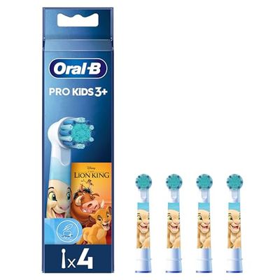 Oral-B Pro Kids Brossettes De Rechange Pour Enfants A Partir De 3 Ans, Pack De 4 Embouts Ronds, Têtes De Rechange ORIGINALES Conviennent Aux Brosses Electriques Oral B, Motif Roi Lion