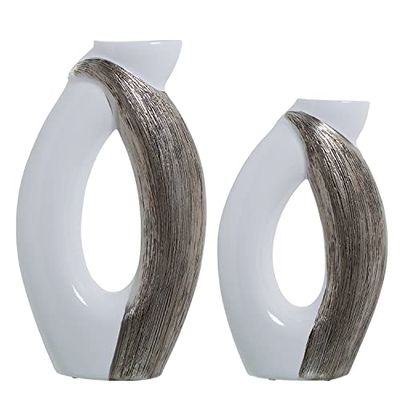 SET 2 JARRONES BLANCO/PLATA 27X9X47+24X9X40CM