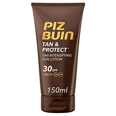 PIZ BUIN Tan & Protect Lozione Solare Intensificatore dell'Abbronzatura SPF 30, Crema solare 30 abbronzante corpo con Illumitone, Protezione solare 30 con efficaci filtri UVA/UVB, 150 ml