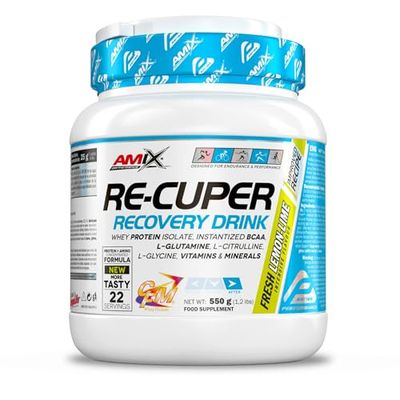 AMIX - BCAA com glutamina - Re-Cuper Recovery Drink em formato de 550 g - ajuda a regenerar fibras musculares - favorece a reidratação - sabor de limão