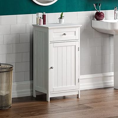 Bath Vida Bath Vida Armadietto con 1 Anta e 1 Cassetto, per Il Bagno, in Legno, Colore: Bianco, H 77 x L 43 x P 34 cm Circa