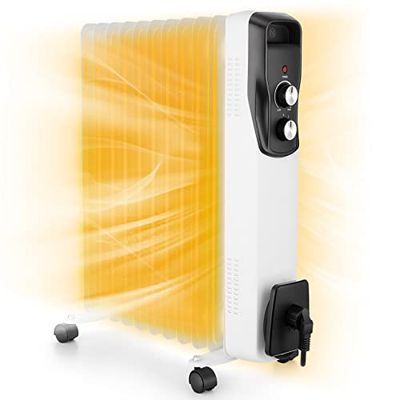 COOCHEER Oliebadradiator, 2500 W, 3 vermogensniveaus en instelbare thermostaat, elektrische ventilatorkachel, oververhittings- en kantelbeveiliging