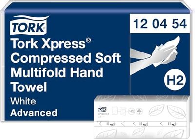 Tork Xpress Compressed Soft Multifold Hand Towels Blanc H2, Advanced, 2-ply, M-fold, Large, 12 x 200 Feuilles, 120454