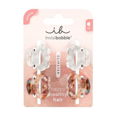 invisibobble Clipstar Petit Bijoux S Hair Clips Set, 4 Elegant Hair Clips in Neutral Colours, Gentle Hold with HairLoveTech, Style & Care for Healthy Hair