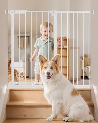 VEVOR Baby Gate, 26-40 Inches Adjustable Width, 36 Inches High Dog Gate, Easy Step Walk Thru, for Child Pet Security, Pressure Mount Kit, Wall Cups, One-Hand Open, for Stairs and Doorways, White