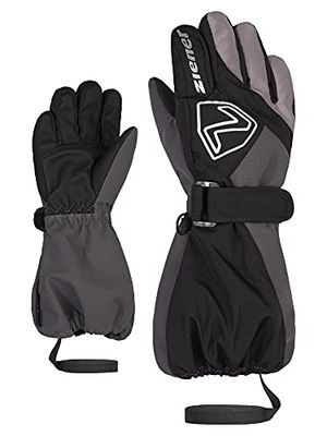 Ziener Guanti da sci unisex Baby Lauro invernali, impermeabili, lunghi, riflettenti, neri, magnetici, 92 cm