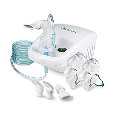 medisana IN 500 inhalator, compressor vernevelaar met mondstuk en masker voor volwassenen en kinderen, voor verkoudheid of astma met extra accessoires en lange buis