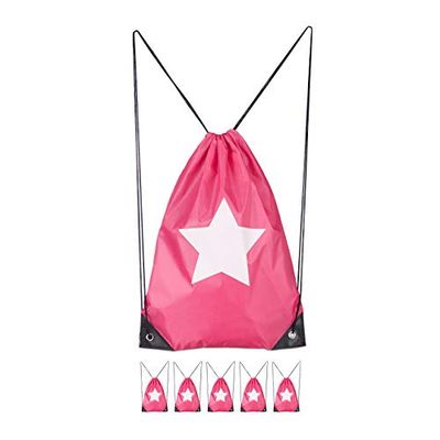 Relaxdays unisex – vuxna träningsväska stjärnor, 6-pack, dragsko, sportväska kvinnor, män, barn, 39 x 29 cm, hipsterväska, svart rosa 39 x 29 cm