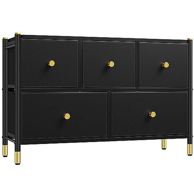 YITAHOME Ladekast met 5 laden PU lederen opbergladen dressoir stevig metalen frame voor slaapkamer woonkamer hal kinderkamer zwart