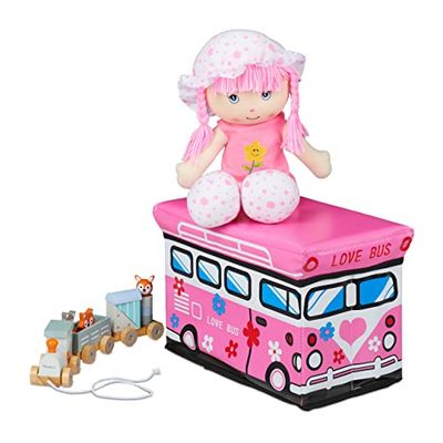 Relaxdays Caisse à Jouets Pliant, Motif, boîte de Rangement avec Espace & Couvercle, rembourré, 27x40x25 cm, Rose