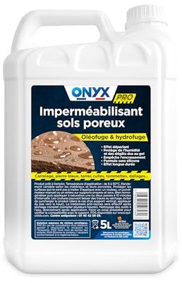 Onyx Professionale - Impermeabilizzazione idrorepellente e oleofuga pavimenti porosi multisuperficie, effetto perlante, senza solventi, senza odore, fabbricazione francese, 5 l