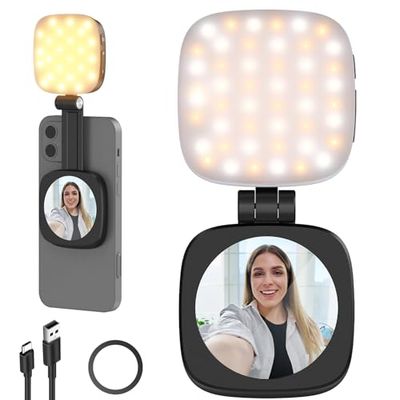 NEEWER BASICS Éclairage Magnétique Selfie Compatible avec MagSafe iPhone, CRI95 Éclairage LED Rond Pliable pour Téléphone avec Support/Miroir pour Photo Maquillage Zoom Vidéo Conférence, Noir NL48B
