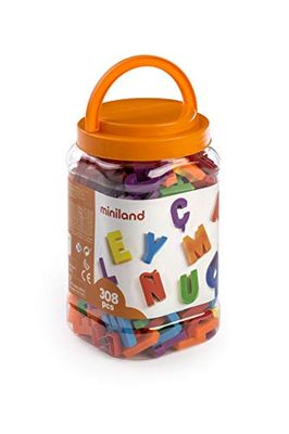 Miniland- Lettere magnetiche maiuscole (308 Pezzi) Giocare, Multicolore, 3.2 cm, Miniland97912
