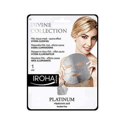 Iroha Nature - Máscara facial Divine Foil Hidra iluminadora, efeito sauna com platina e ácido hialurónico, 1 unidade | Máscara Hydra Glowing efeito sauna