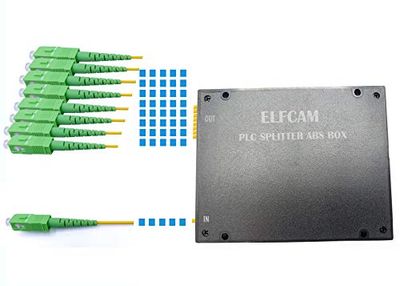 Elfcam® - Divisor Splitter Optico PLC SC/APC Monomodo Simple 2,0mm con Caja ABS para FTTH (1X8)