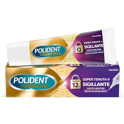 Polident Power Max, Super Tenuta + Sigillante, Adesivo per Protesi Dentale, Tenuta Salda Giornaliera, Gusto neutro, 70 g