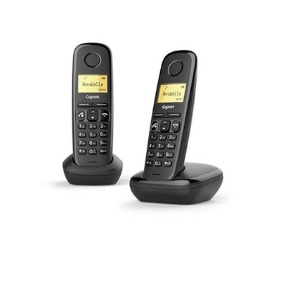 VoltShine Teléfono Inalámbrico DECT Duo, Negro, con Pantalla iluminada, Agenda telefónica, y Altavoz; Ideal para comunicaciones domésticas.