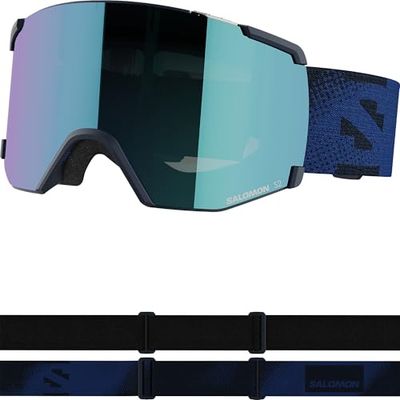 SALOMON S/View Masque de Ski Unisexe, Champ de Vision Élargi, Idéal pour le Ski et le Snowboard, Bleu, Taille Unique