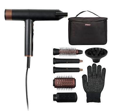 Princess Airstyler Pro, 7-en-1, 3 Niveaux de Température et Vitesses, Fonction Ionique, Technologie Cool Shot, Câble de 1,8m, Étui de Voyage, 7 Accessoires, Gant Thermique, 2000 W, 01.529205.01.001