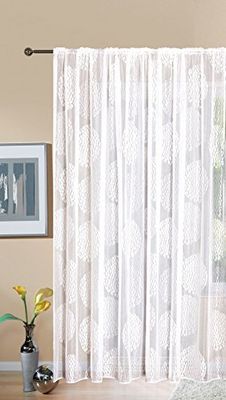 Gardinenbox Tenda Store Jacquard Fabio, 225 x 300 cm, nastro arricciato universale, bianco, motivo circolare, trasparente, in voile, per soggiorno, 13143